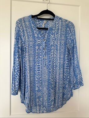 grand & greene Blue and White Printed Button Henley Tunic